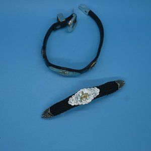 Western leather, gold and silver horse bracelet and barrette.